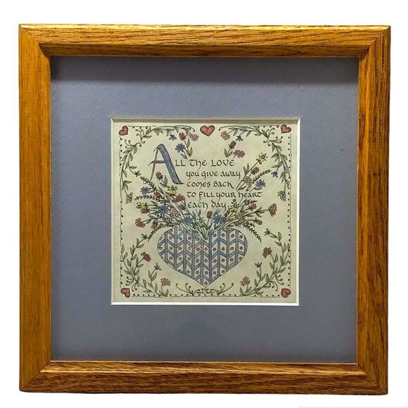 Creative Calligraphy Matted Framed All The Love Heart Print 1990 - Picture 1 of 6